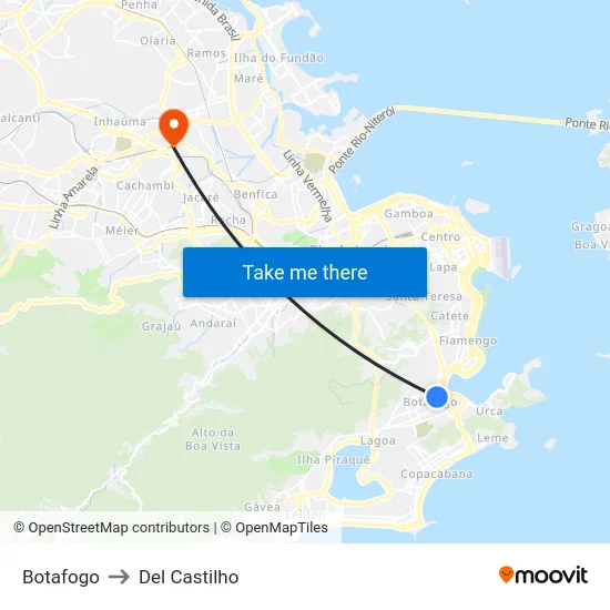Botafogo to Del Castilho map