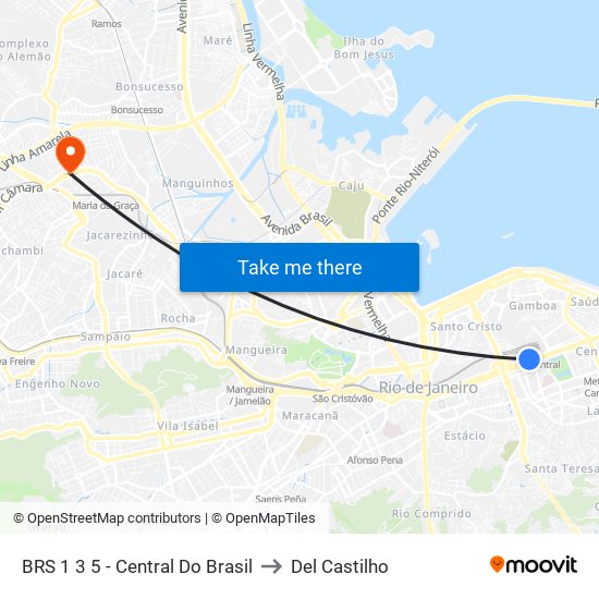 BRS 1 3 5 - Central Do Brasil to Del Castilho map