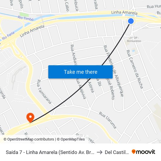 Saída 7 - Linha Amarela (Sentido Av. Brasil) to Del Castilho map