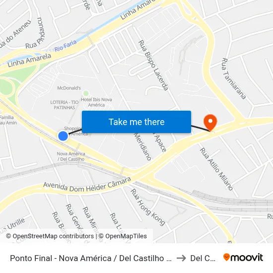 Ponto Final - Nova América / Del Castilho (Linhas Para Barra E Jpa) to Del Castilho map