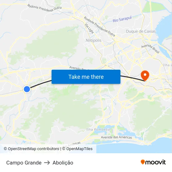 Campo Grande to Abolição map