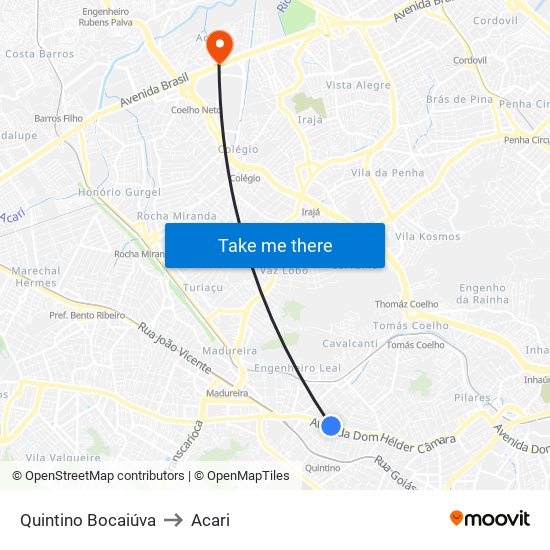 Quintino Bocaiúva to Acari map