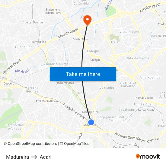 Madureira to Acari map