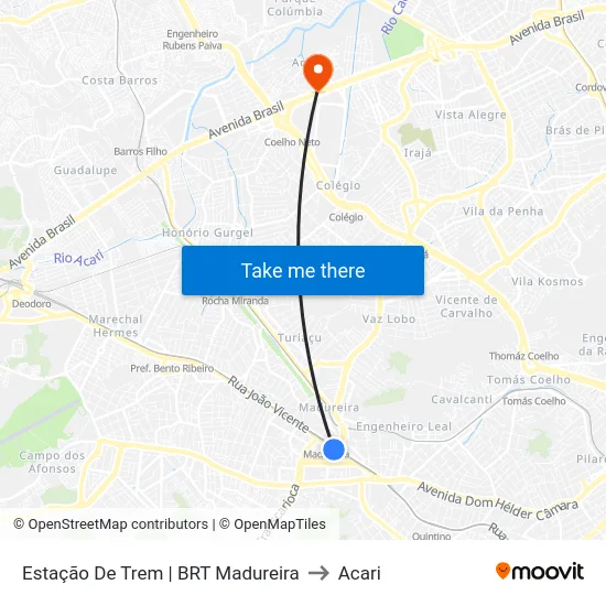 Estação De Trem | BRT Madureira to Acari map
