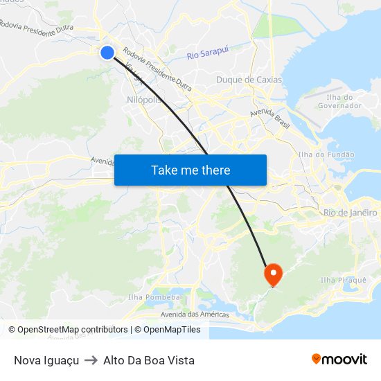 Nova Iguaçu to Alto Da Boa Vista map