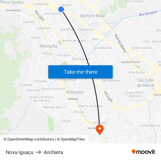 Nova Iguaçu to Anchieta map