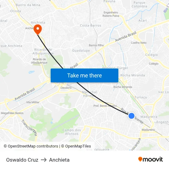 Oswaldo Cruz to Anchieta map