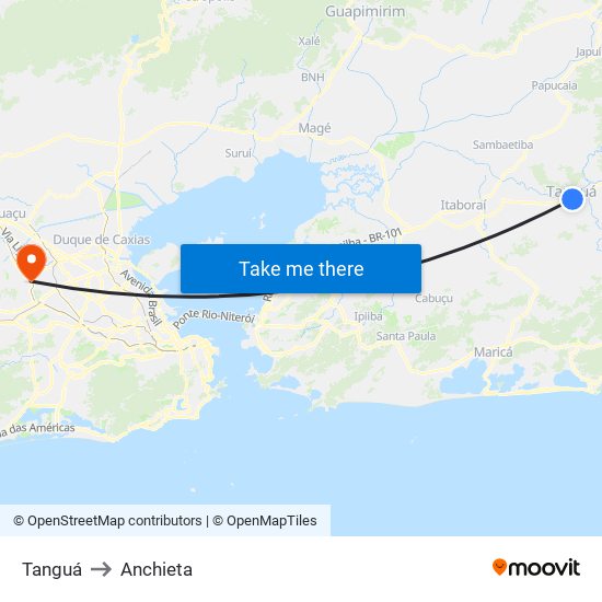 Tanguá to Anchieta map