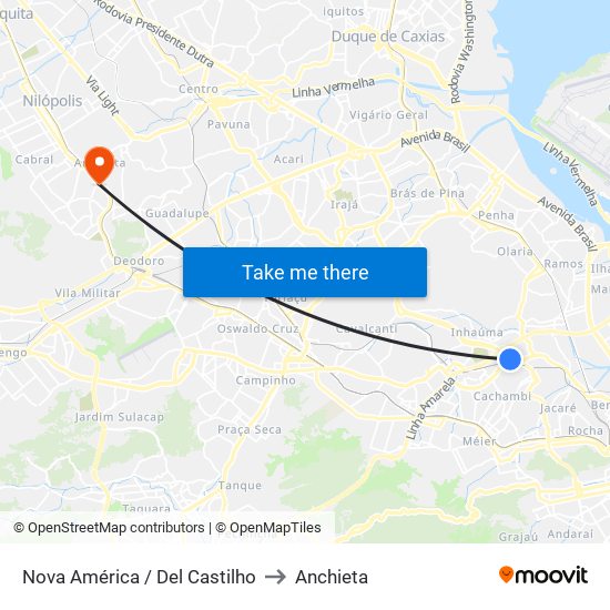 Nova América / Del Castilho to Anchieta map