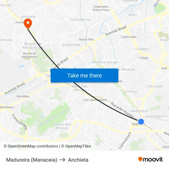 Madureira (Manaceia) to Anchieta map