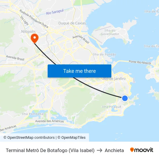 Terminal Metrô De Botafogo (Vila Isabel) to Anchieta map