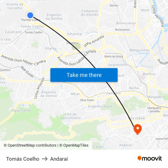 Tomás Coelho to Andaraí map