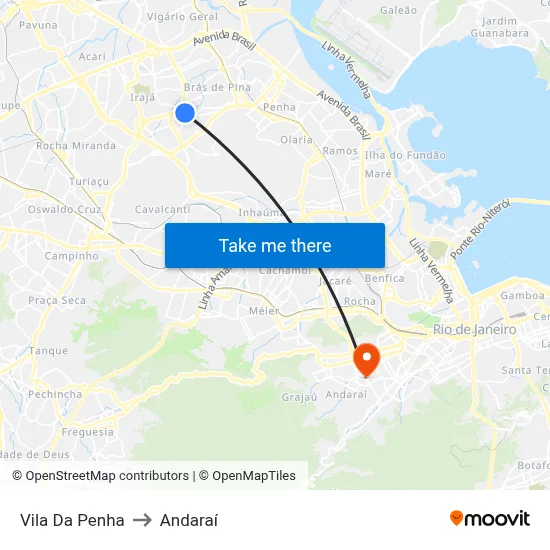 Vila Da Penha to Andaraí map