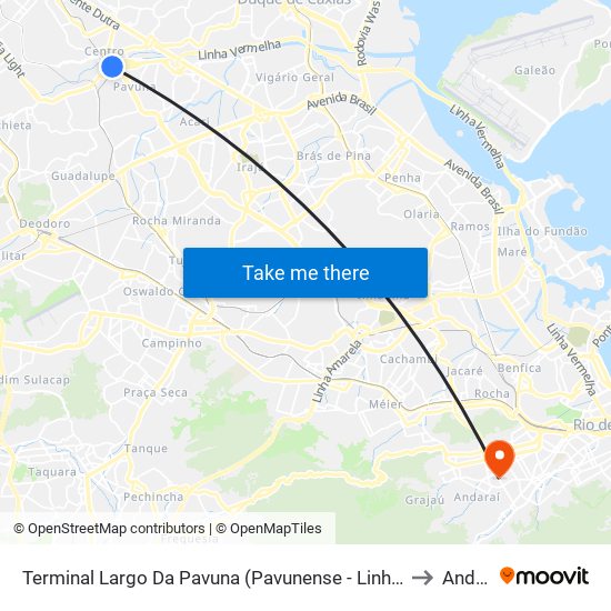 Terminal Largo Da Pavuna (Pavunense - Linhas Via Av. Brasil) to Andaraí map