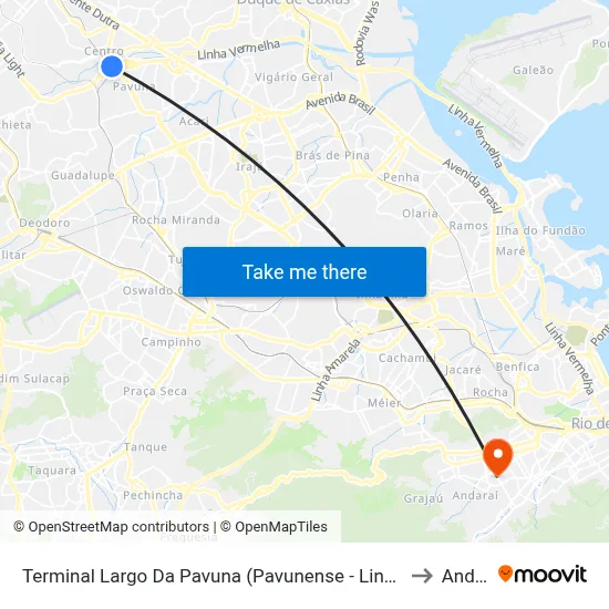 Terminal Largo Da Pavuna (Pavunense - Linhas Via Av. Brasil) to Andaraí map