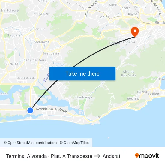 Terminal Alvorada - Plat. A Transoeste to Andaraí map