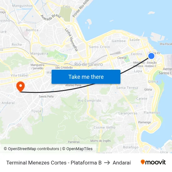 Terminal Menezes Cortes - Plataforma B to Andaraí map
