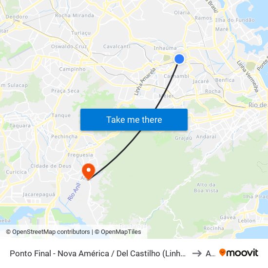 Ponto Final - Nova América / Del Castilho (Linhas Para Barra E Jpa) to Anil map