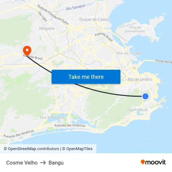 Cosme Velho to Bangu map
