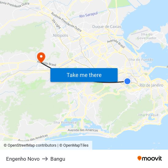 Engenho Novo to Bangu map