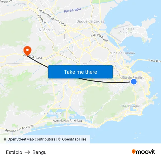 Estácio to Bangu map