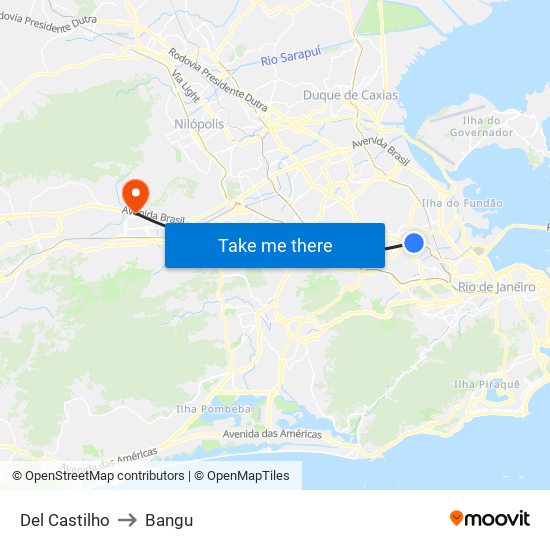 Del Castilho to Bangu map