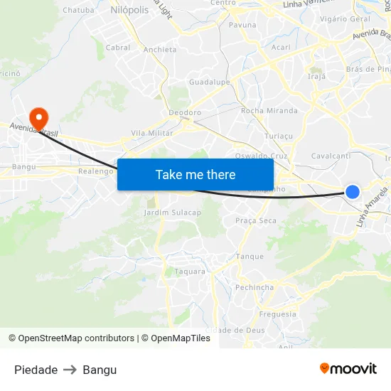 Piedade to Bangu map