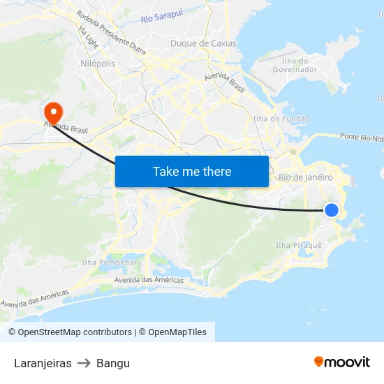 Laranjeiras to Bangu map