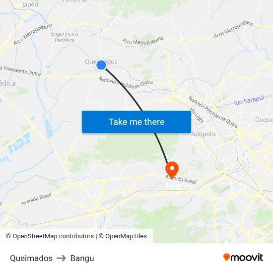 Queimados to Bangu map