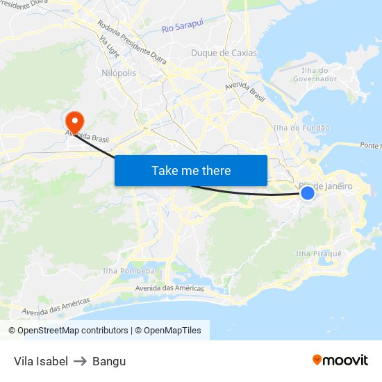 Vila Isabel to Bangu map