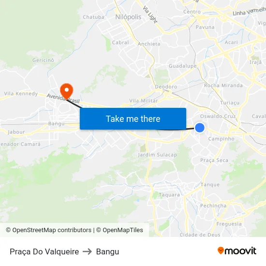 Praça Do Valqueire to Bangu map