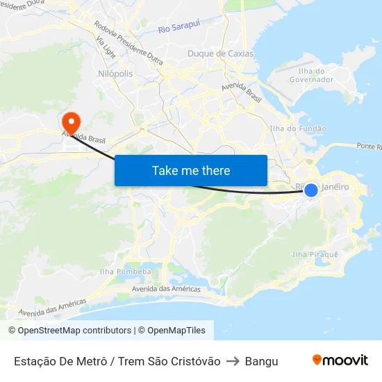 Estação De Metrô / Trem São Cristóvão to Bangu map