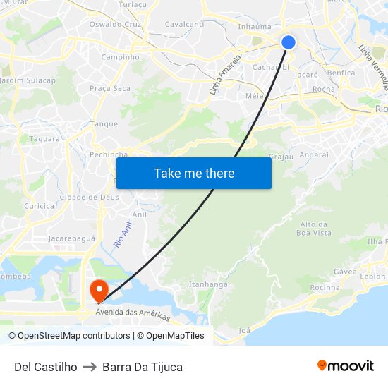 Del Castilho to Barra Da Tijuca map