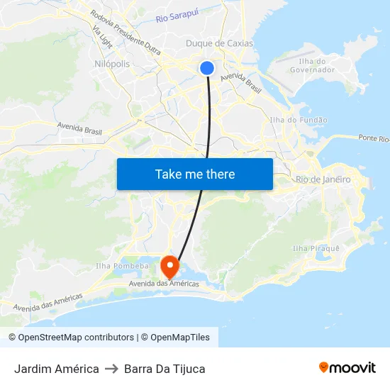 Jardim América to Barra Da Tijuca map