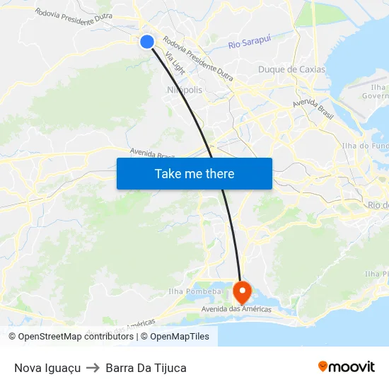 Nova Iguaçu to Barra Da Tijuca map