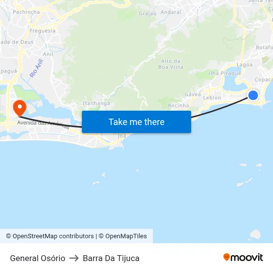 General Osório to Barra Da Tijuca map