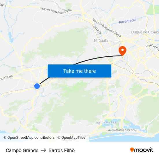 Campo Grande to Barros Filho map