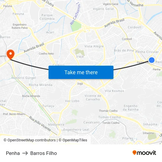 Penha to Barros Filho map