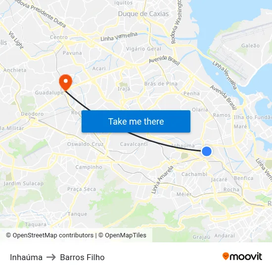 Inhaúma to Barros Filho map