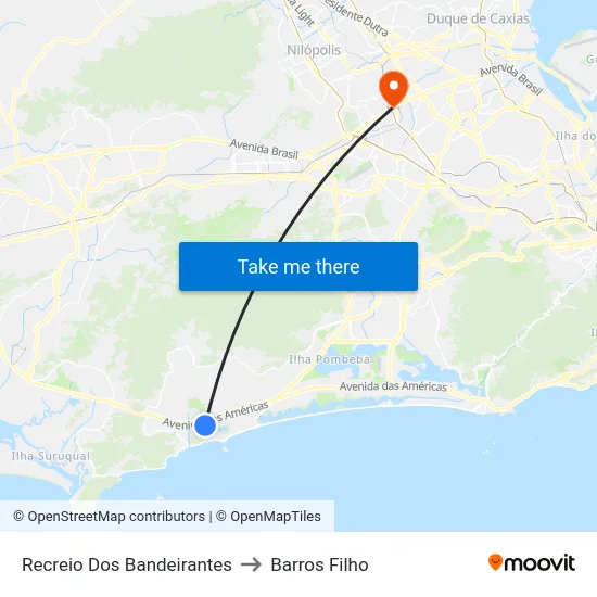 Recreio Dos Bandeirantes to Barros Filho map