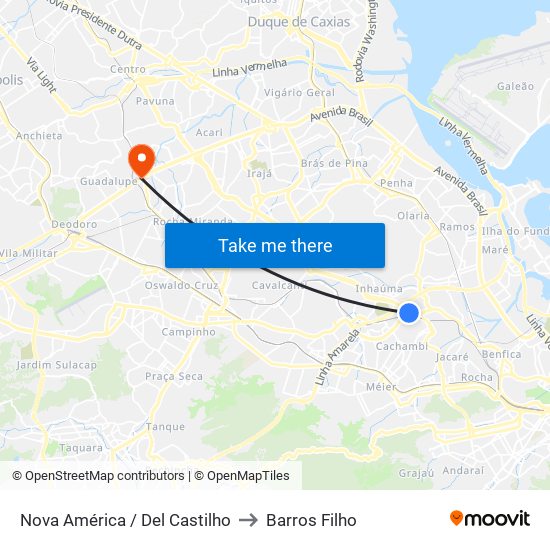 Nova América / Del Castilho to Barros Filho map