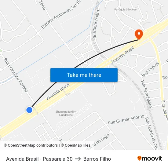 Avenida Brasil - Passarela 30 to Barros Filho map