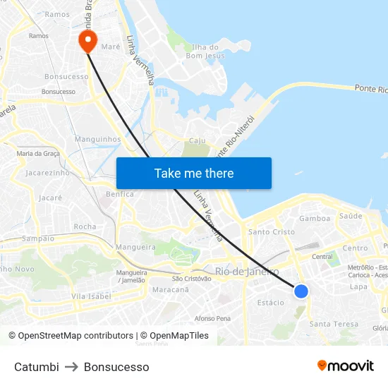 Catumbi to Bonsucesso map
