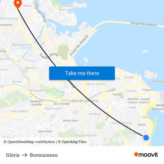 Glória to Bonsucesso map