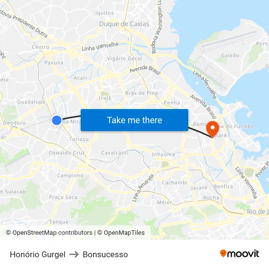 Honório Gurgel to Bonsucesso map