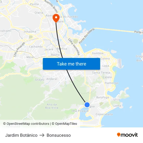 Jardim Botânico to Bonsucesso map