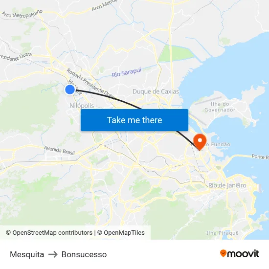 Mesquita to Bonsucesso map