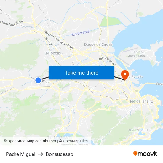 Padre Miguel to Bonsucesso map