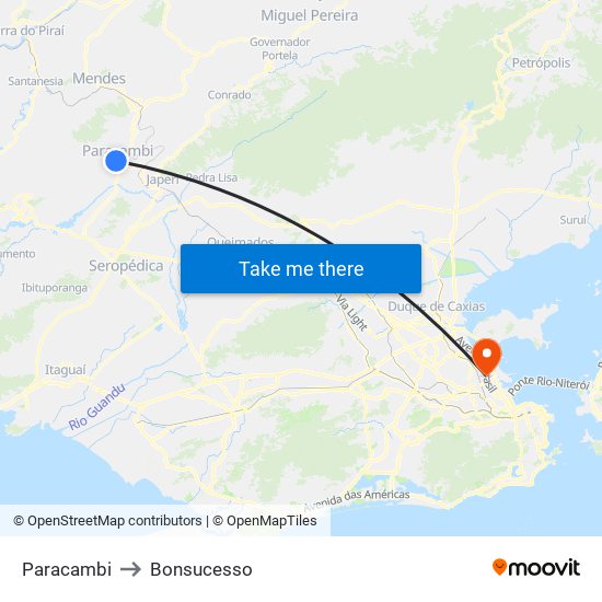 Paracambi to Bonsucesso map