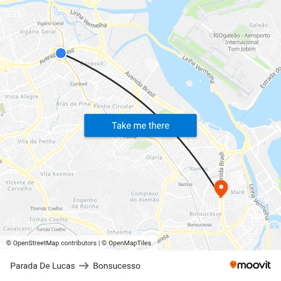 Parada De Lucas to Bonsucesso map